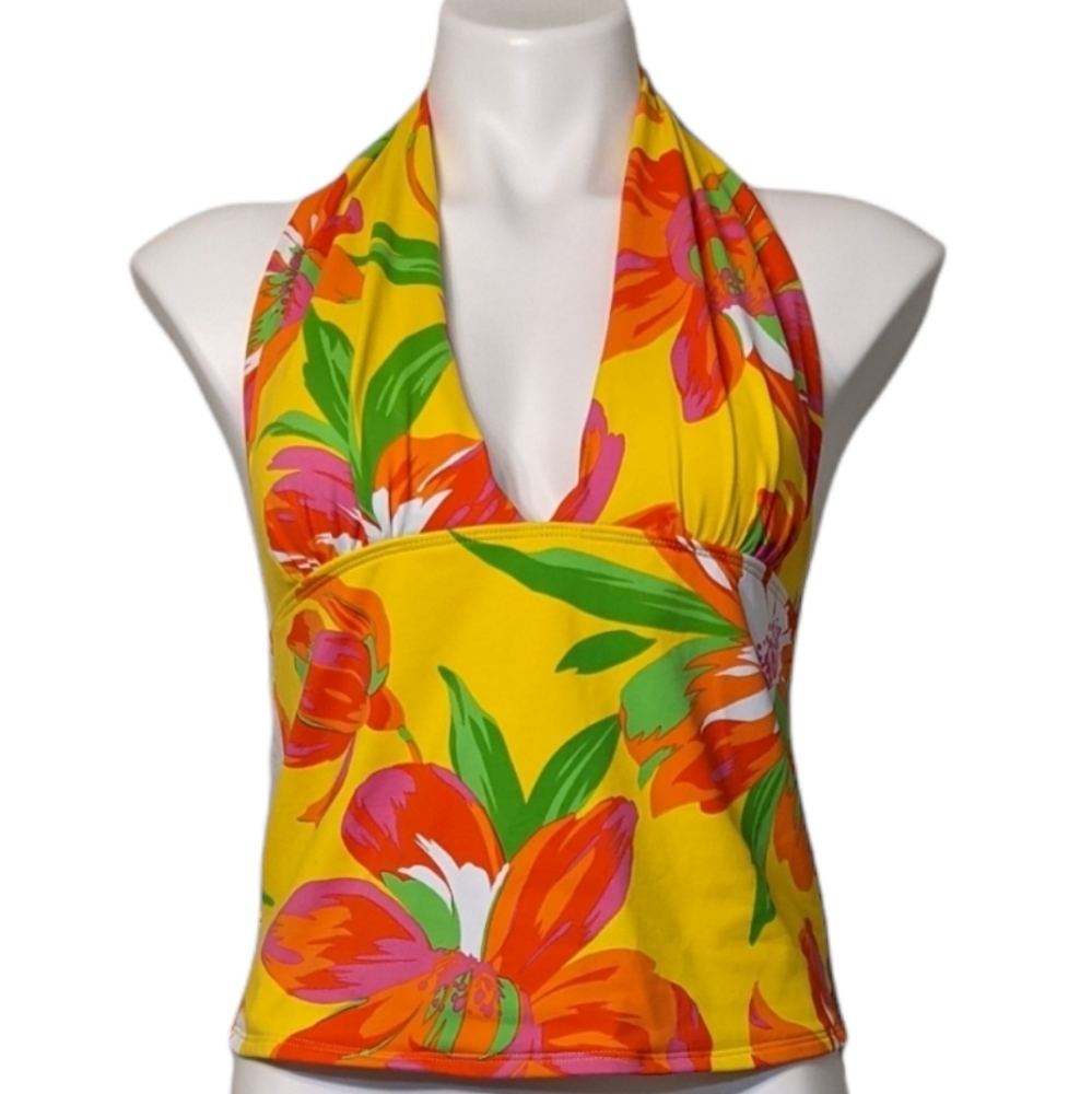 LRL Halter Tankini Top Yellow Tropical - Picture 1 of 11
